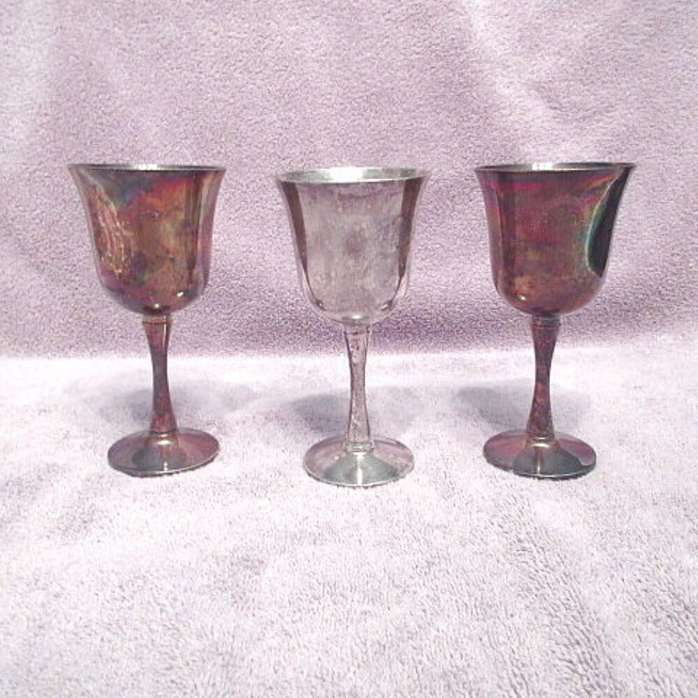 3 Vtg Salem Silverplate Goblets Medieval Gothic Chalice Steampunk Renaissance
